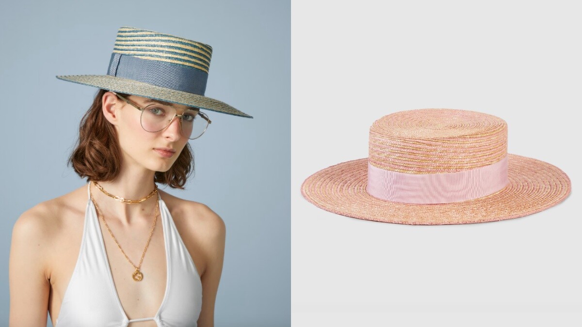 GUCCI條紋拉菲草闊邊帽 價格店洽