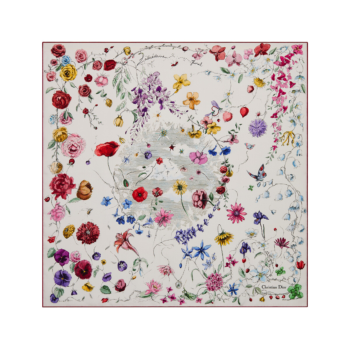 Florilegio白色多彩真絲斜紋方巾，NT20,000