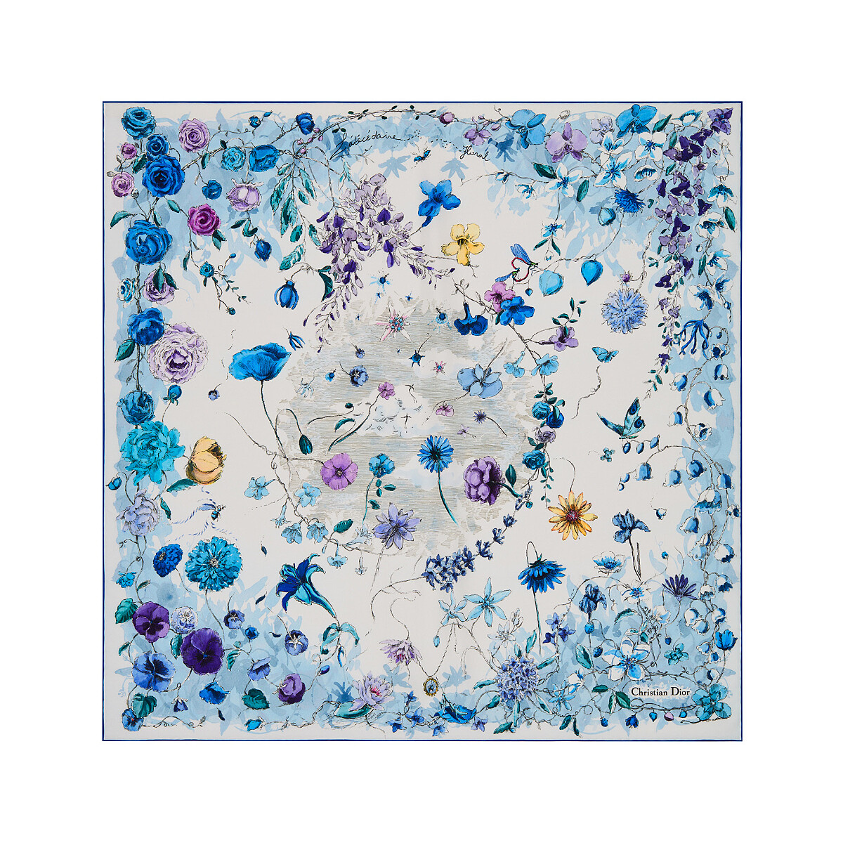 Florilegio藍色多彩真絲斜紋方巾，NT20,000