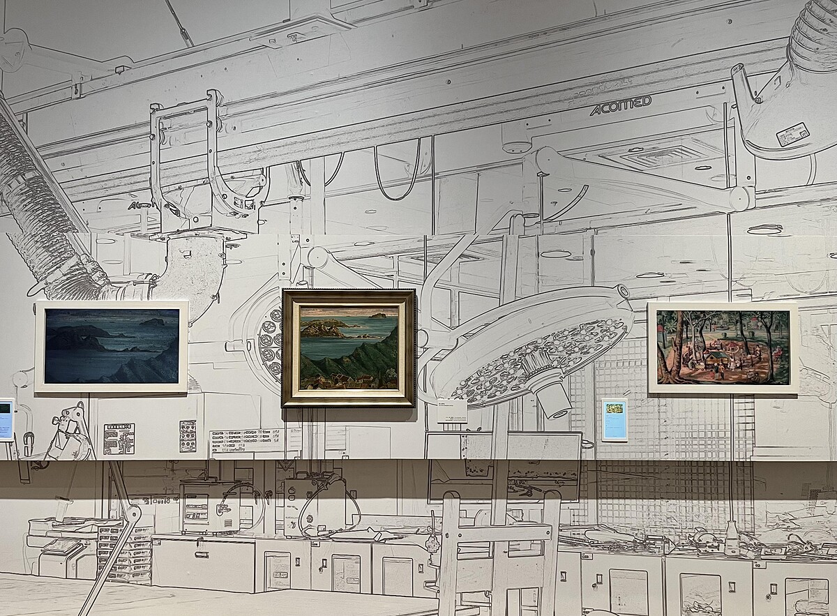 南美館以牆面展示修護室場景。