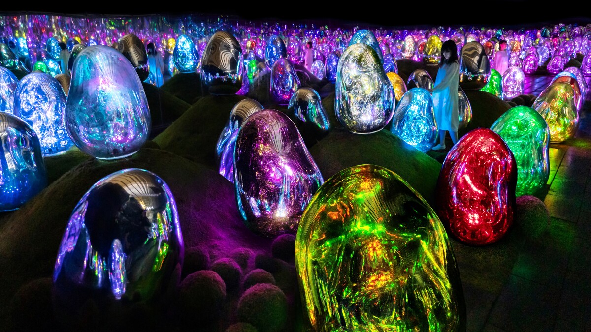 teamLab《苔蘚庭園中呼應的小宇宙群 ── 固化光色, 日出與日落》&copy; teamLab