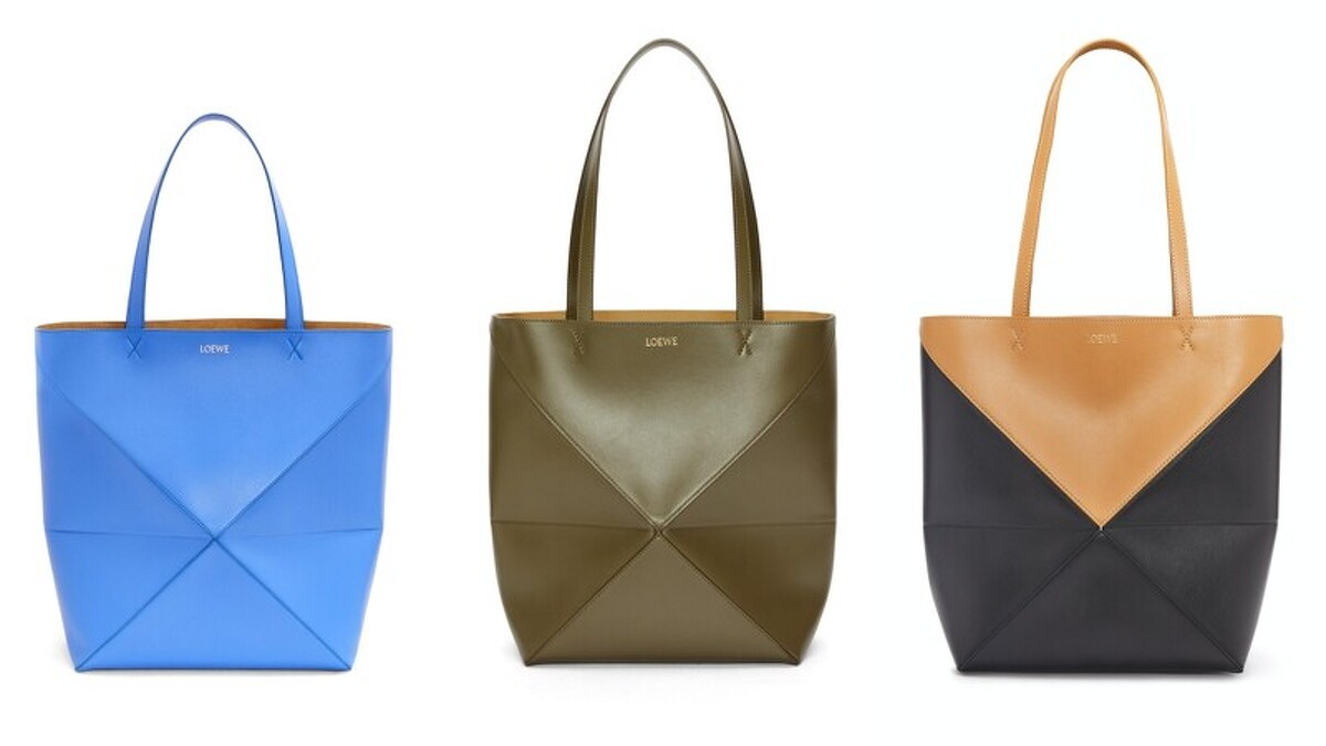 Loewe Puzzle Fold 天空藍大型托特包 NT.71,000、Puzzle Fold 橄欖綠拼接大型托特包 價格店洽、Puzzle Fold 沙色拼接大型托特包 價格店洽