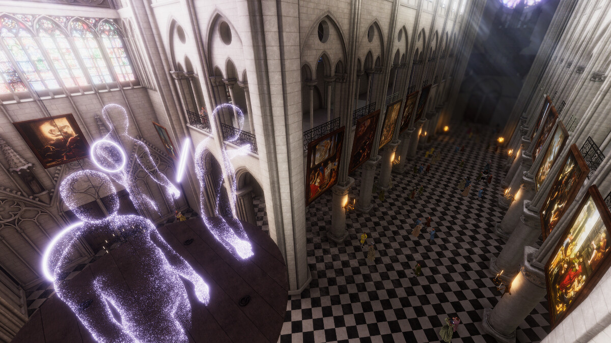 VR體驗場景照-組團共同搭乘升降梯，以獨家視角共同在巴黎聖母院探險。