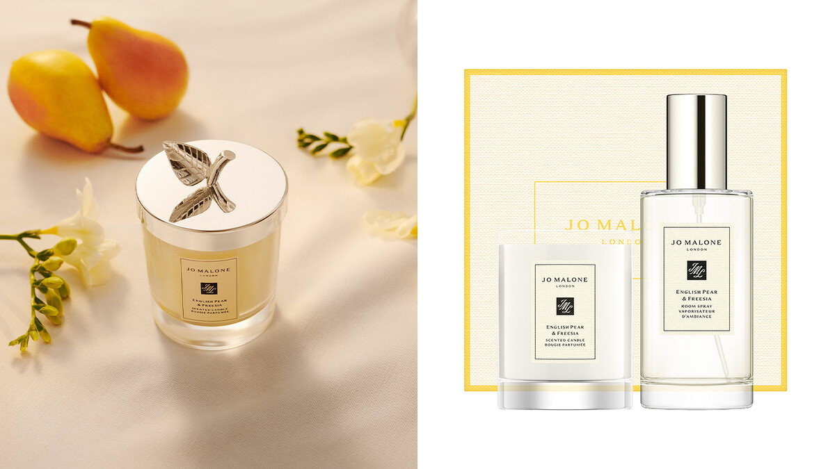 英國梨與小蒼蘭香氛工藝蠟燭 年度限量版NT2,800、英國梨與小蒼蘭居家香氛組NT2,900 