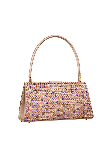 DIOR TOP 粉色多彩鏡面裝飾與串珠刺繡緞面提包，NT340,000。