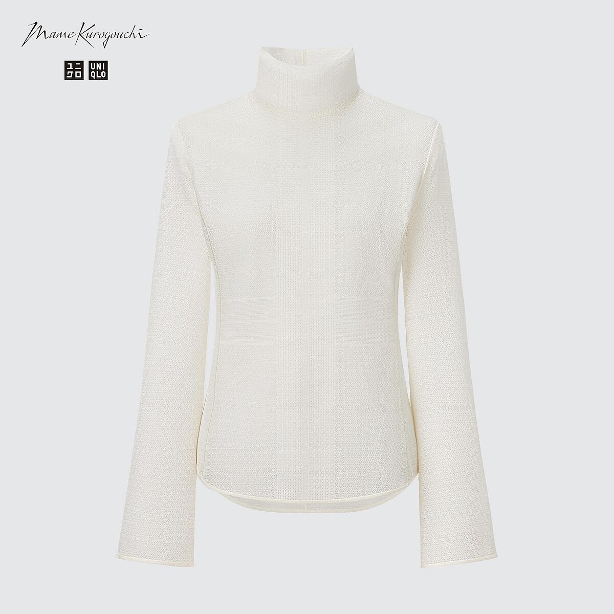 UNIQLO and Mame Kurogouchi 網眼中高領T恤(長袖)NT$990 。(全台店鋪販售)