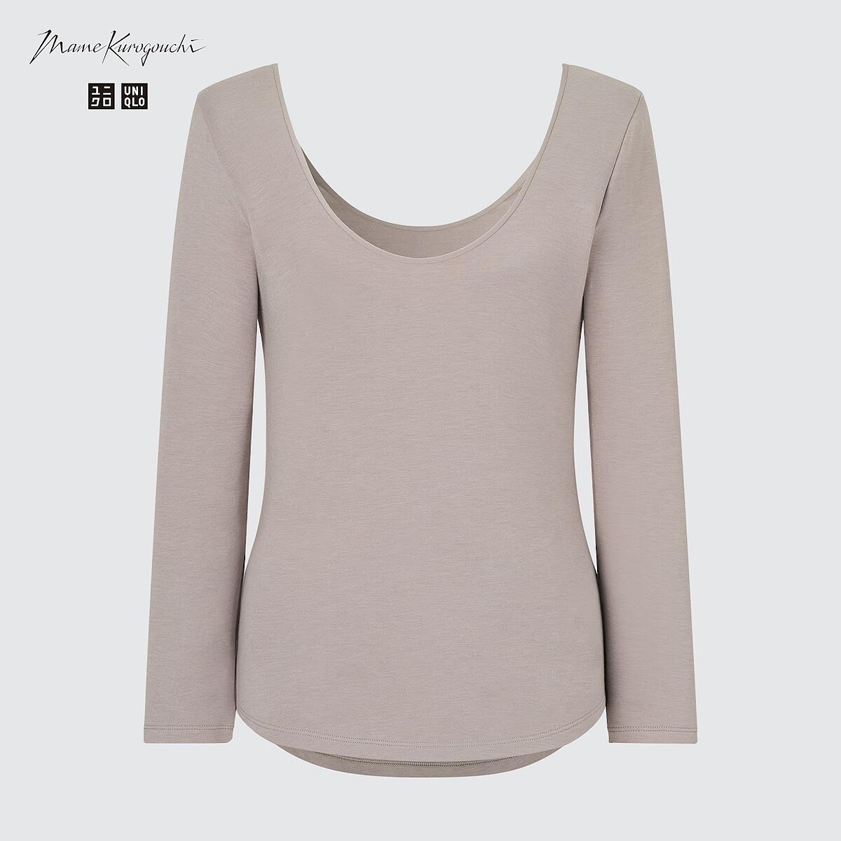 UNIQLO and Mame Kurogouchi HEATTECH芭蕾領T恤(8分袖)NT$790。 (全台店鋪販售)（10月下旬）