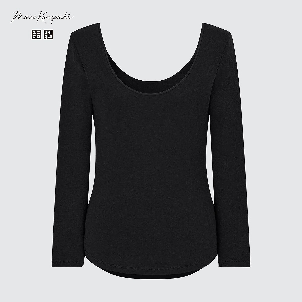 UNIQLO and Mame Kurogouchi HEATTECH芭蕾領T恤(8分袖)NT$790。 (全台店鋪販售)（10月下旬）