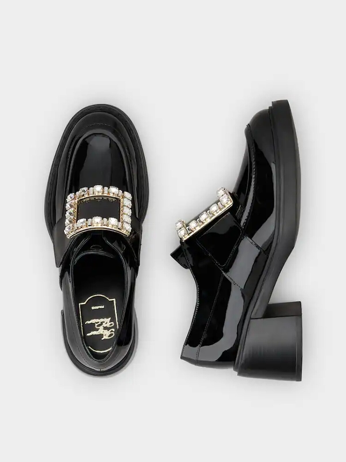 Roger Vivier Viv' Rangers Rhinestone Buckle Loafers。