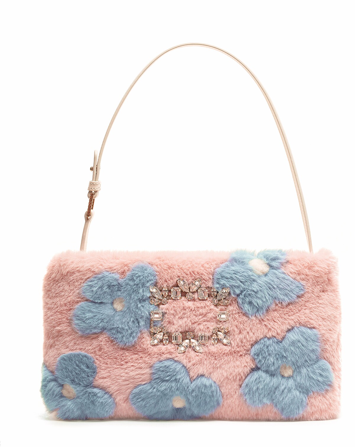 Roger Vivier RV Wintery Blossom Nightlily拼接毛毛肩背包 NT$63,000。