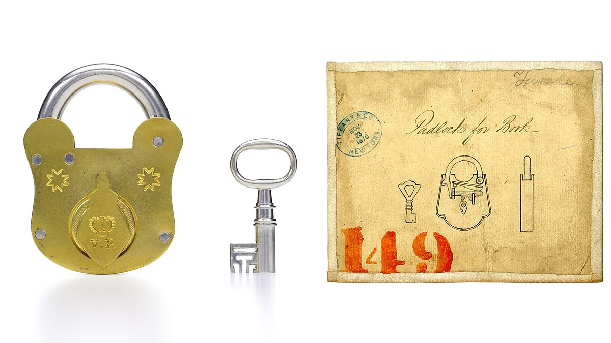 Tiffany & Co. 蒂芙尼掛鎖草圖及掛鎖作品,1883年。