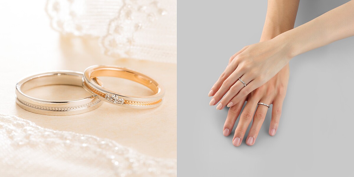 Dione雙金對戒、Alceste淺棕金雙金對戒