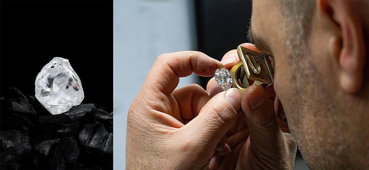 &copy;IlanTach&eacute;_名為「Lesotho Legend」的原石；&copy;IlanTach&eacute;_調校鑽石的切割面。