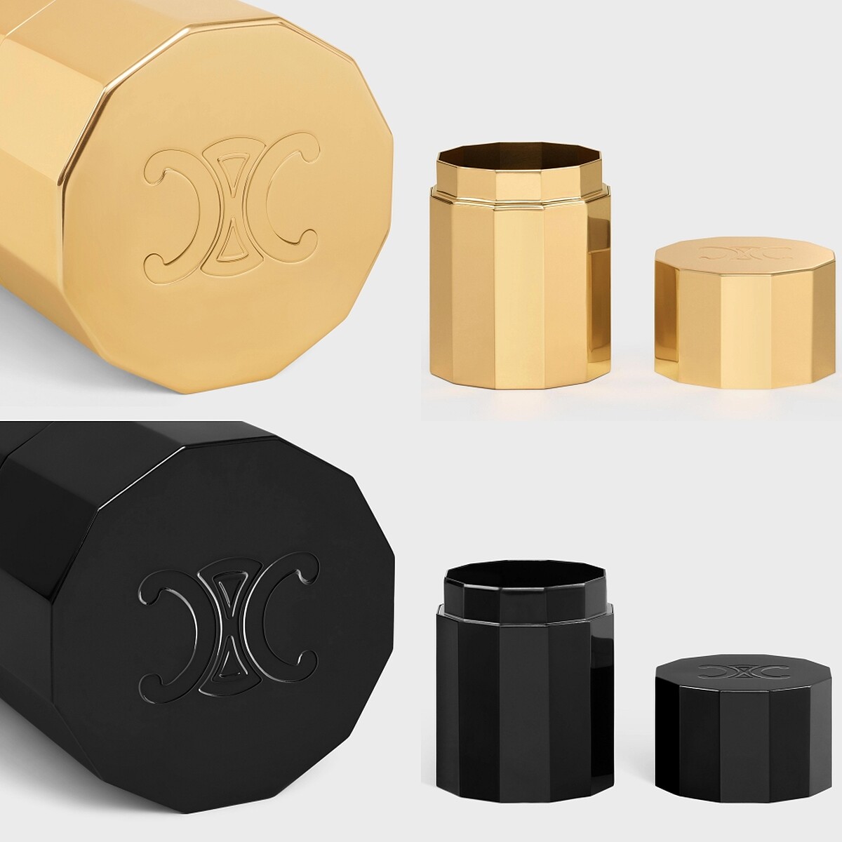 CELINE金色飾面鋁質棉簽罐,NT11,000、黝黑色鋁質棉簽罐,NT11,000