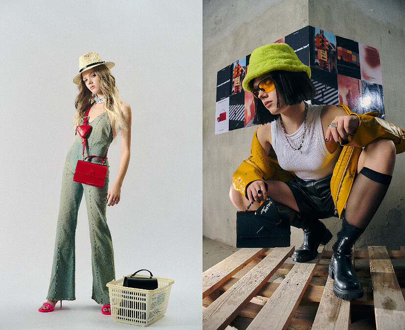 怪美虛實手提包(黑色、燕麥白、櫻桃紅三色)，NT2,680。