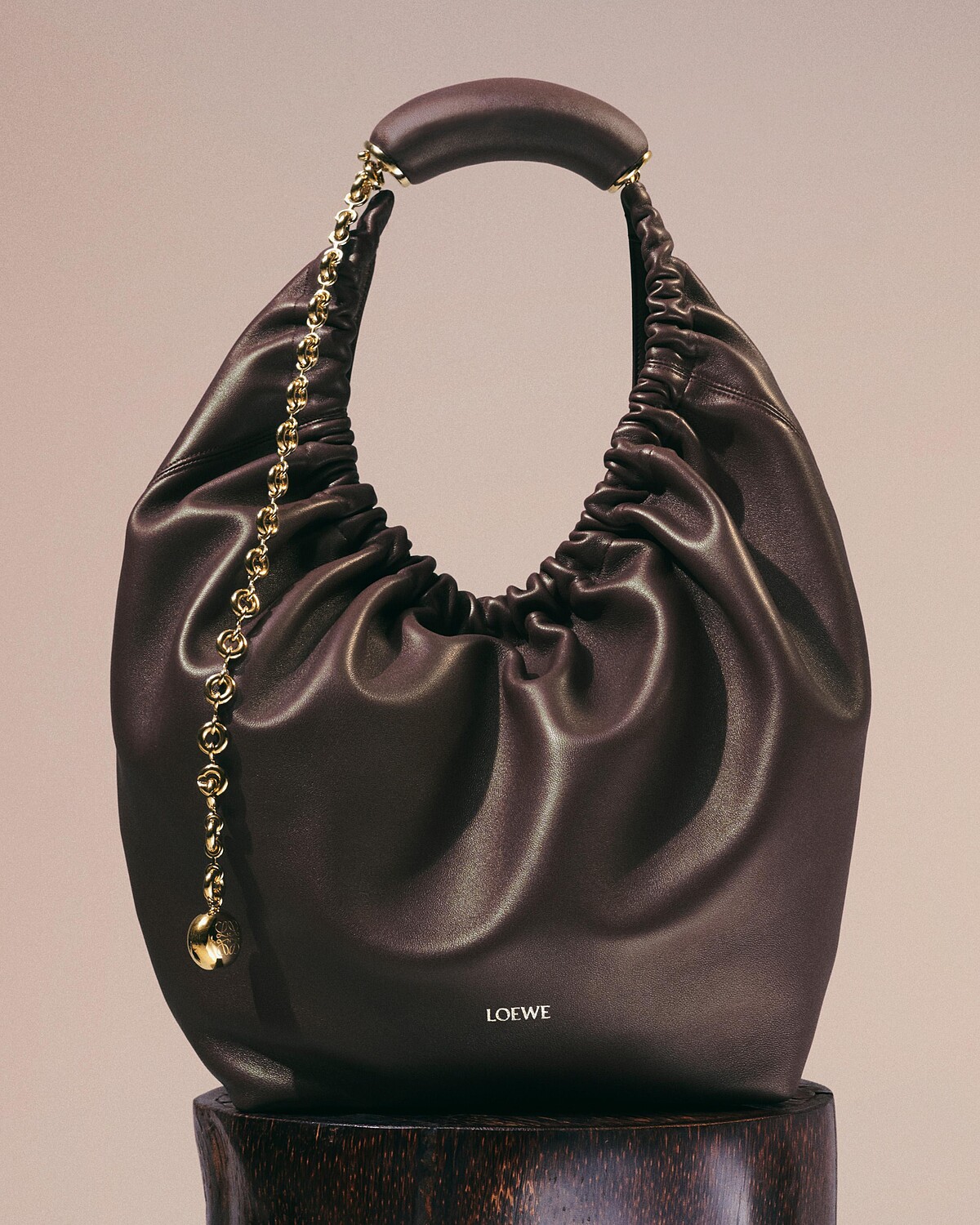 Loewe Squeeze 黑色納帕小羊皮中款肩背包，NT$146,000。