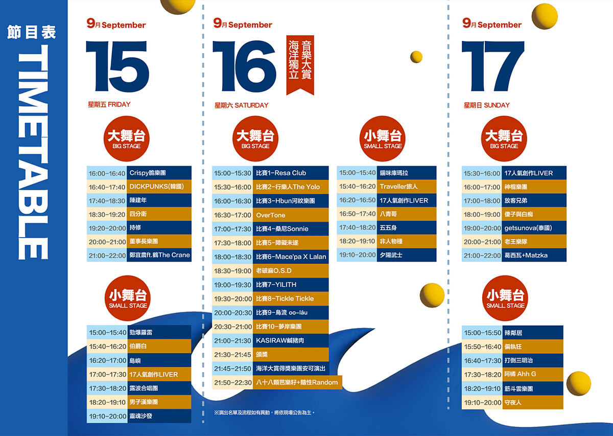 2023新北市貢寮國際海洋音樂祭完整歌手演出時程表