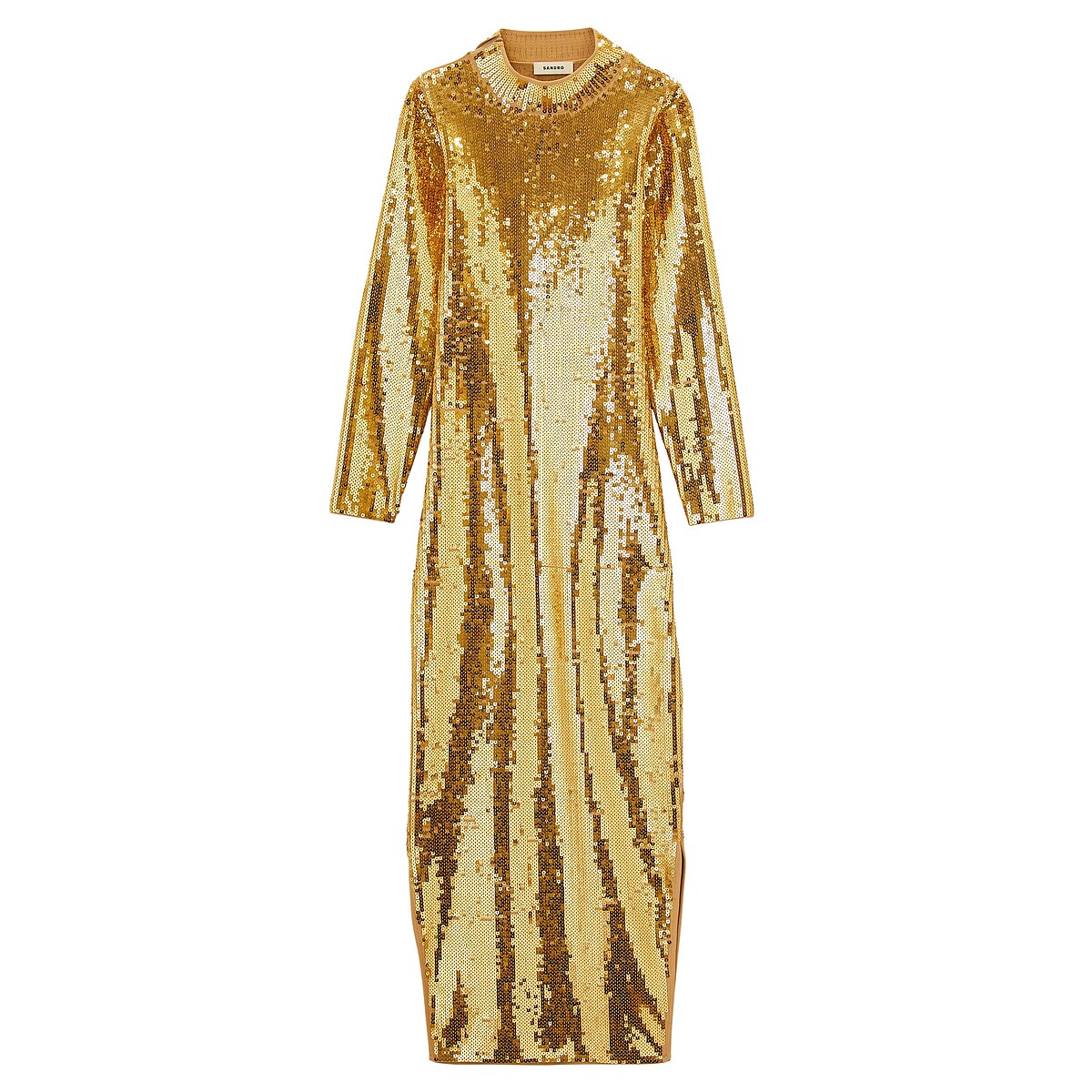 SANDRO 金色亮片長袖連身長裙，價格店洽。