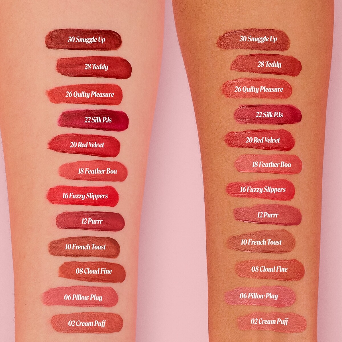 benefit絨液心動唇采露、一濺鍾情唇采露全系列手部試色。