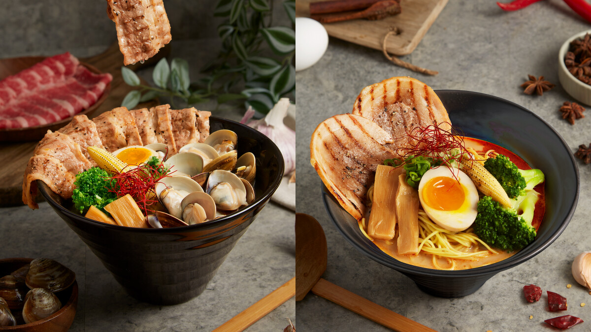 炙燒培根牛香蒜蛤蜊拉麵、川味炙燒牛拉麵