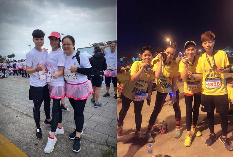 思辰分享會員小雪（左圖中）從0基礎，在Curves持續鍛鍊兩年後愛上路跑並完賽半馬。