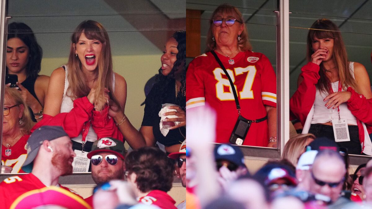 泰勒絲在場邊加油時情緒激動。