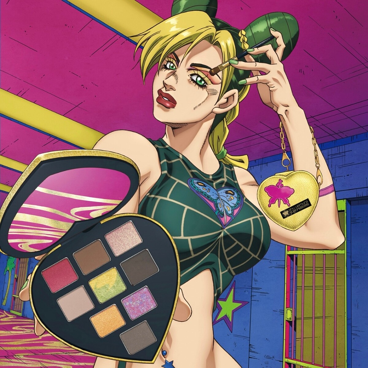 shu uemura植村秀X JOJO的奇妙冒險限量聯名彩妝石之海9色眼影盤插圖。