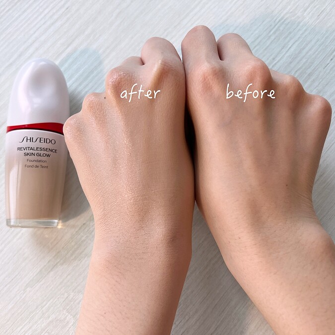 SHISEIDO資生堂國際櫃超聚光活膚精華粉底手部試色。