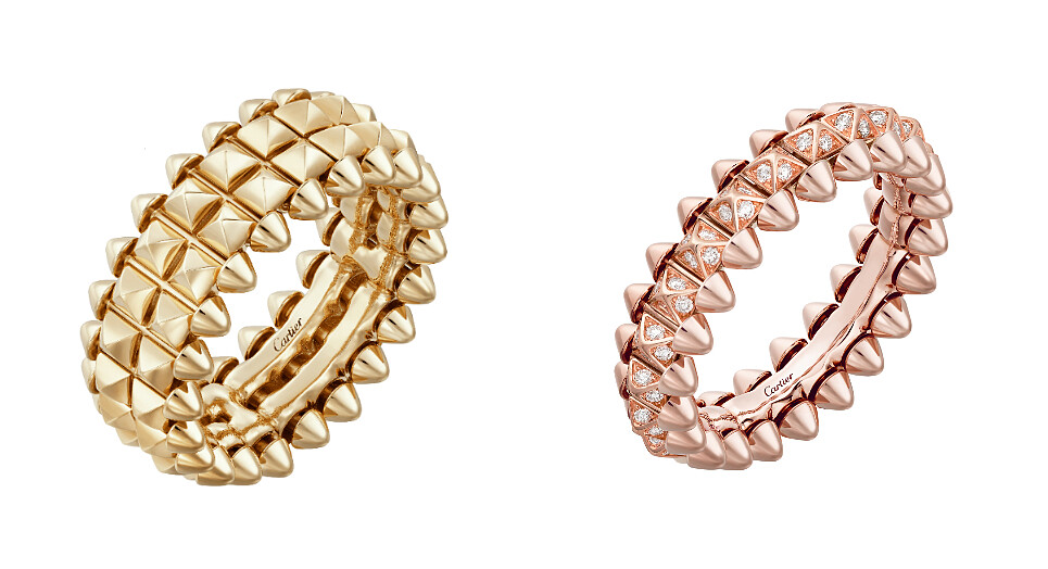 CLASH DE CARTIER 黃K金雙圈戒指，CLASH DE CARTIER 玫瑰金鋪鑲單圈戒指。