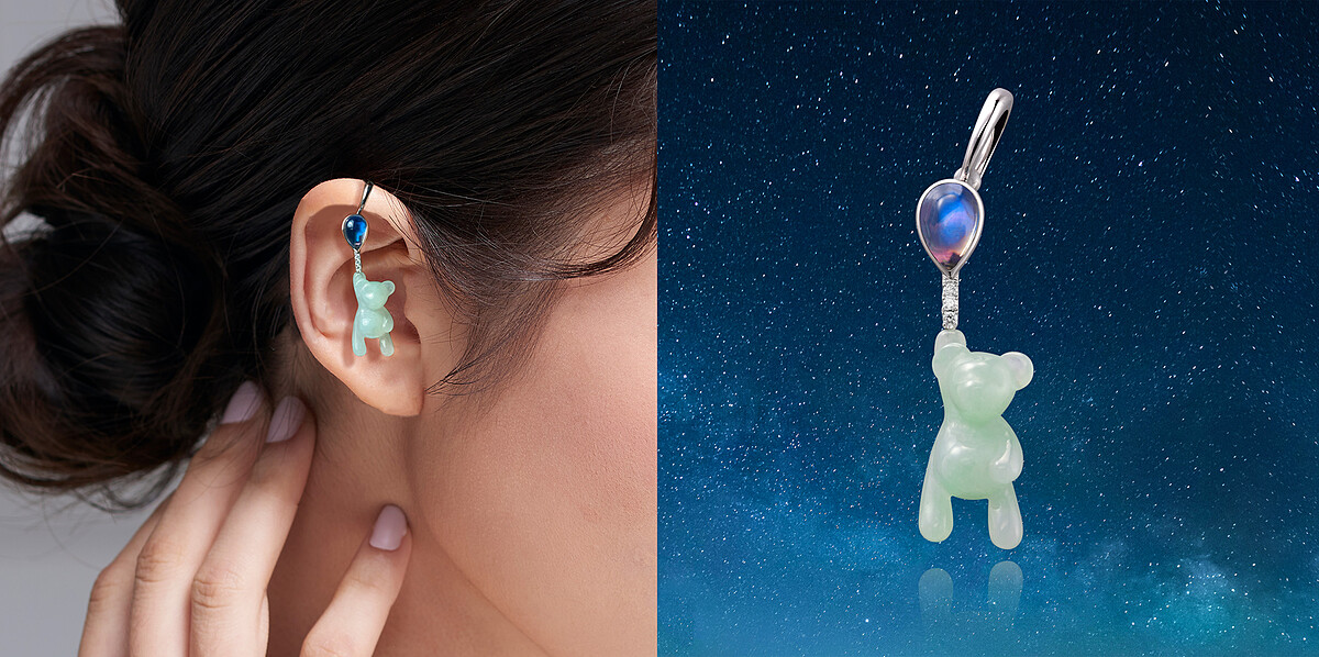 林曉同珠寶，Eric Jade Bear 氣球熊 耳骨扣，參考價格NT.93,800元。