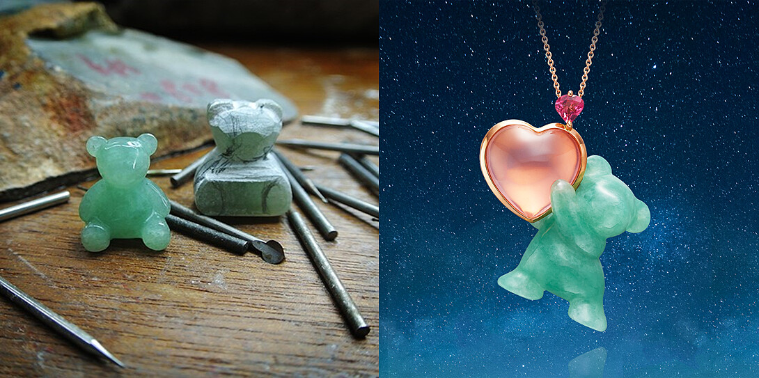 林曉同珠寶「隨玉而安」的每一件作品均採用獨創3D立體玉雕。 Eric Jade Bear 愛心熊墜飾，價格自NT.121,900起，詳情店洽。