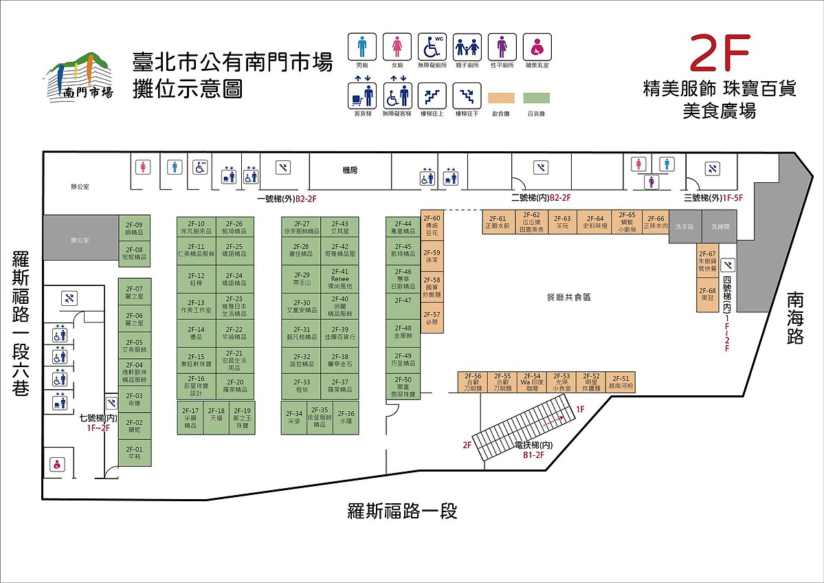 南門市場2樓為服飾珠寶百貨、美食廣場區域