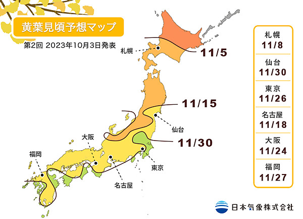 2023日本銀杏最佳觀賞日期出爐