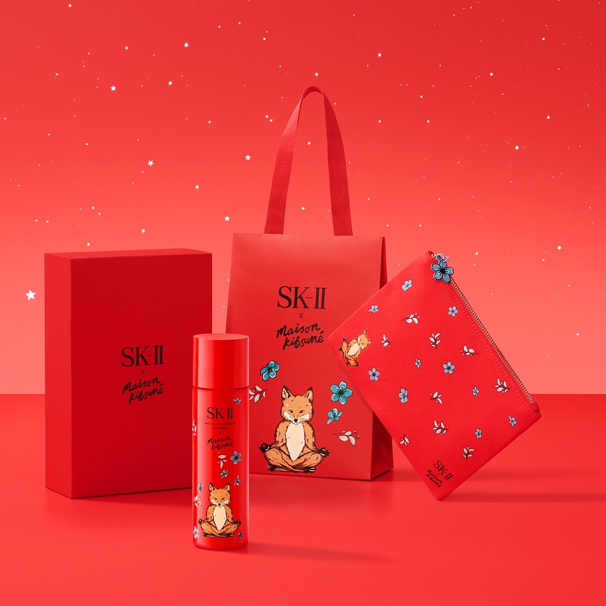 SK-II x MAISON KITSUNÉ限量版青春露紅色。