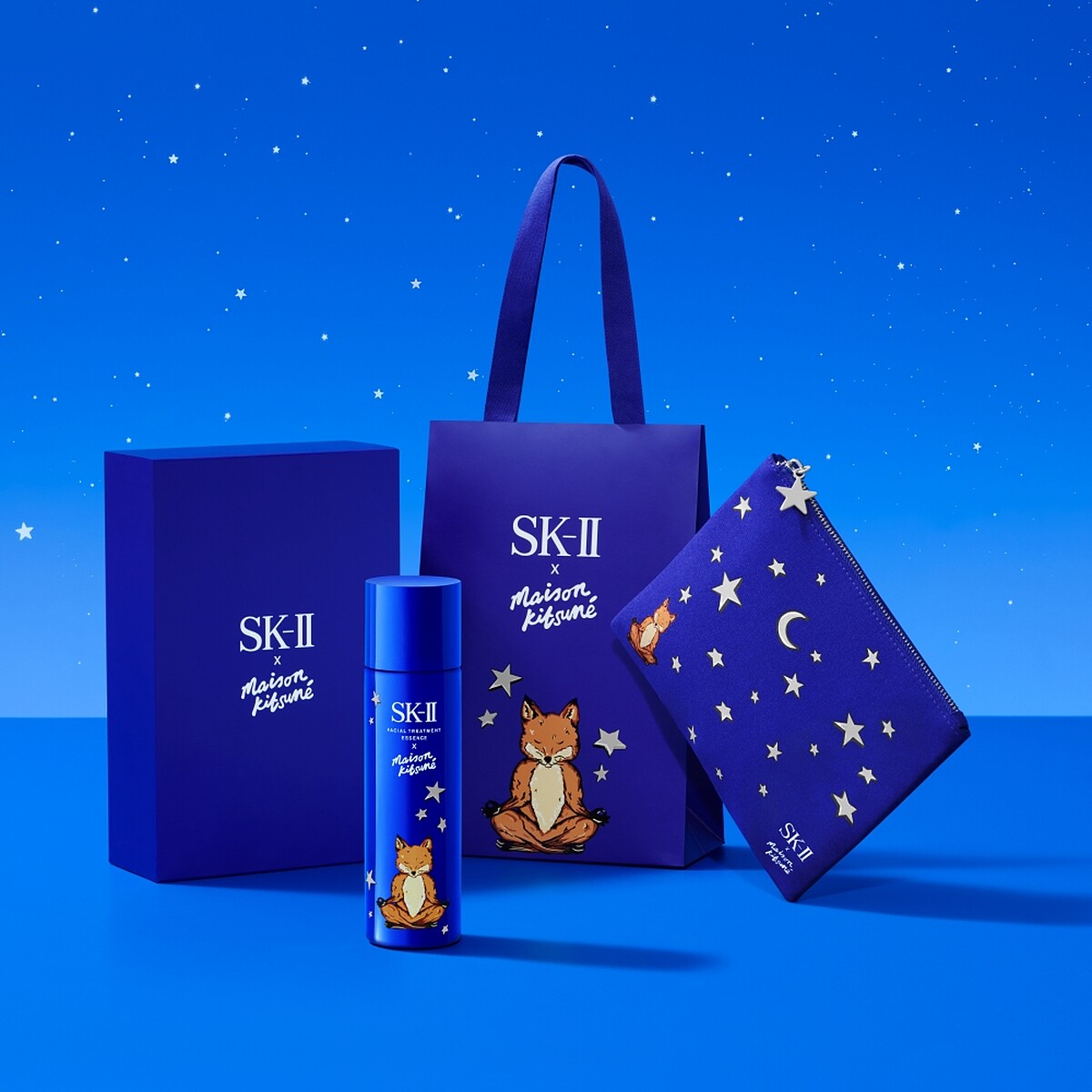SK-II x MAISON KITSUNÉ限量版青春露藍色。