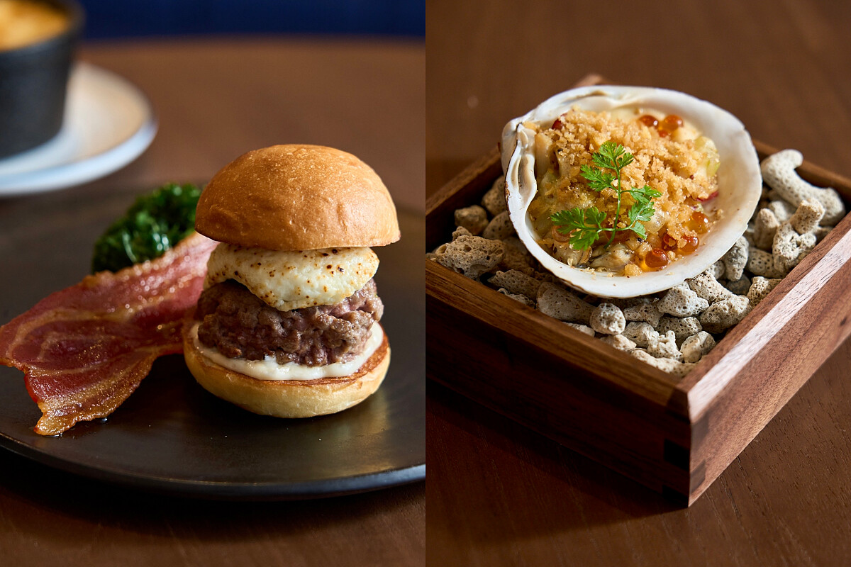 左為多汁柔嫩的「羊肉漢堡」，右為AJ珠寶盒。