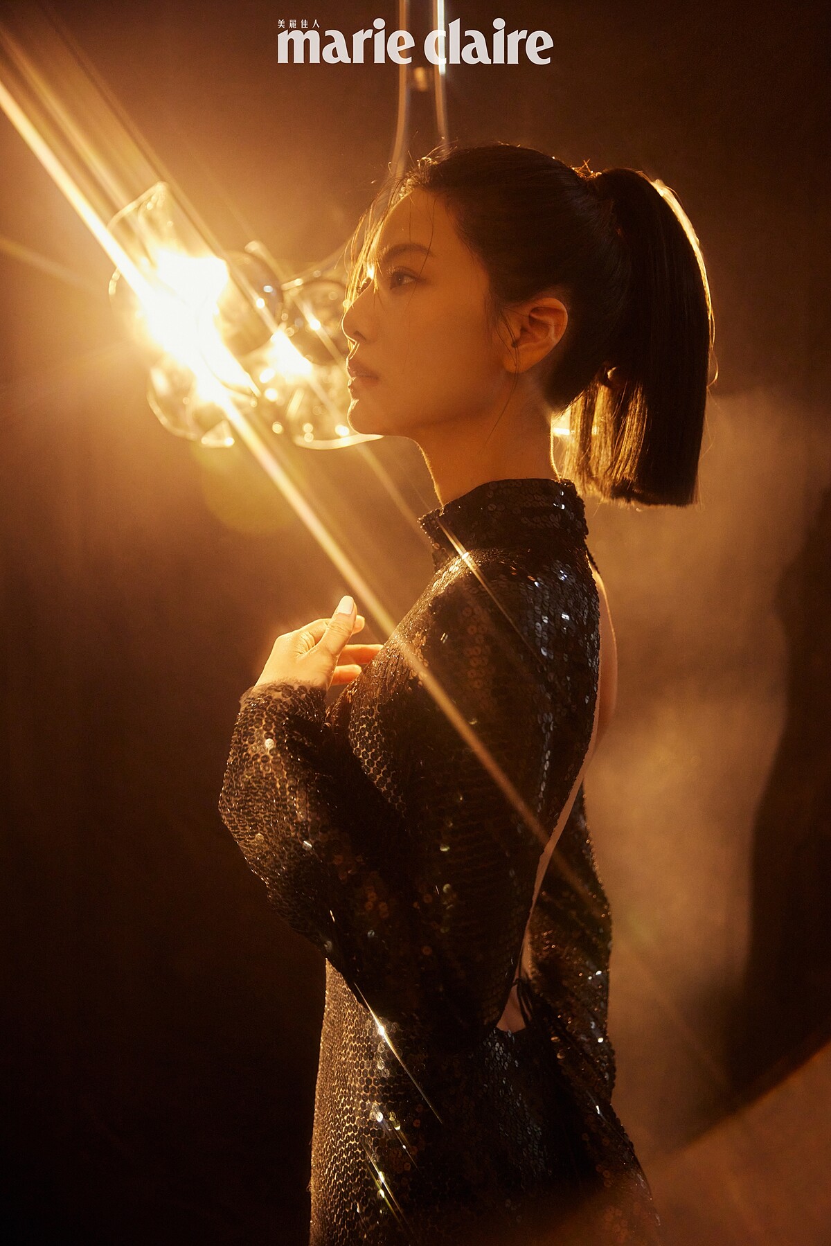 黑色閃片刺繡長洋裝，Coach。