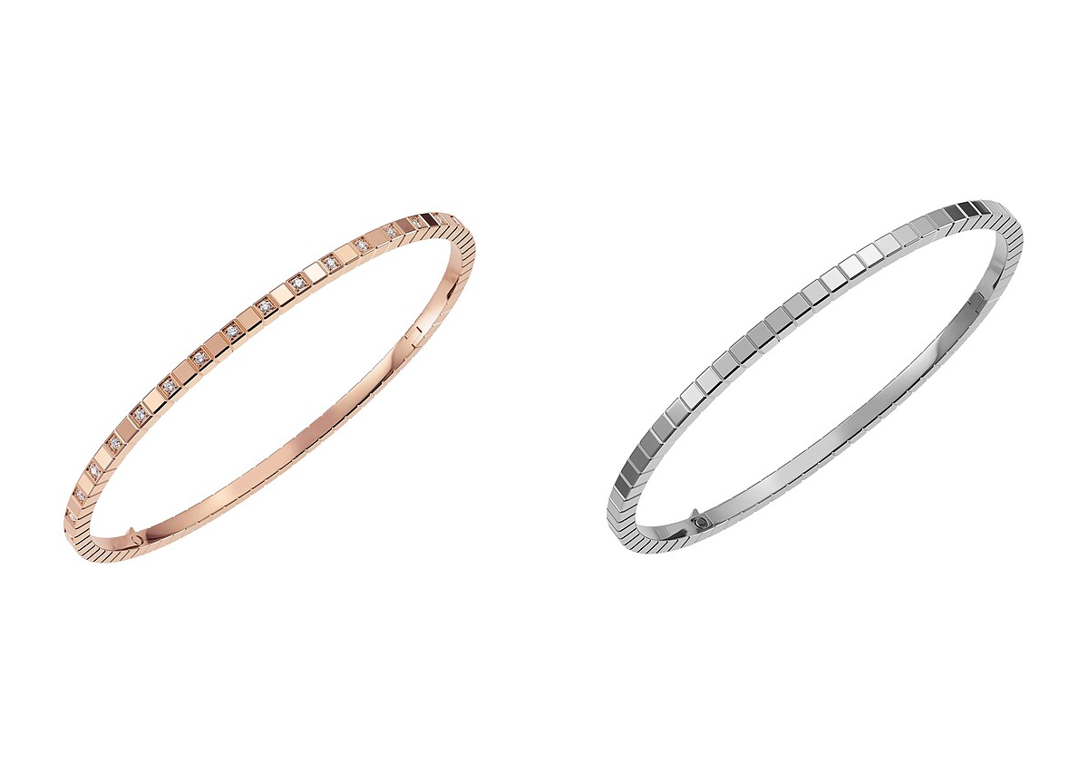 Chopard Ice Cube 系列 18K 玫瑰金鑲鑽手環、18K 白金手環。