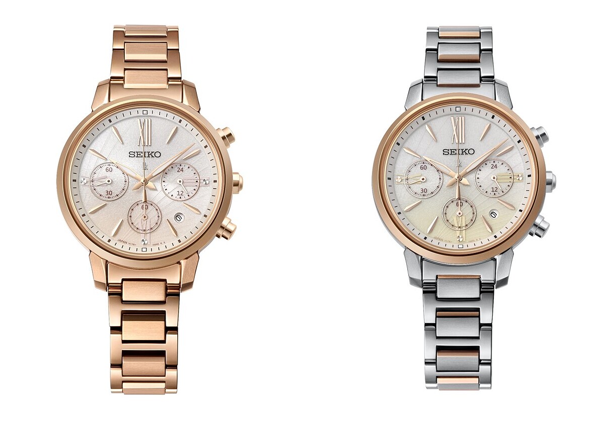 Seiko Lukia玫瑰金計時腕錶（型號：SSC918J1），建議售價$24,000元；Seiko Lukia玫瑰金精鋼計時腕錶（型號：SSC920J1），建議售價$22,500元