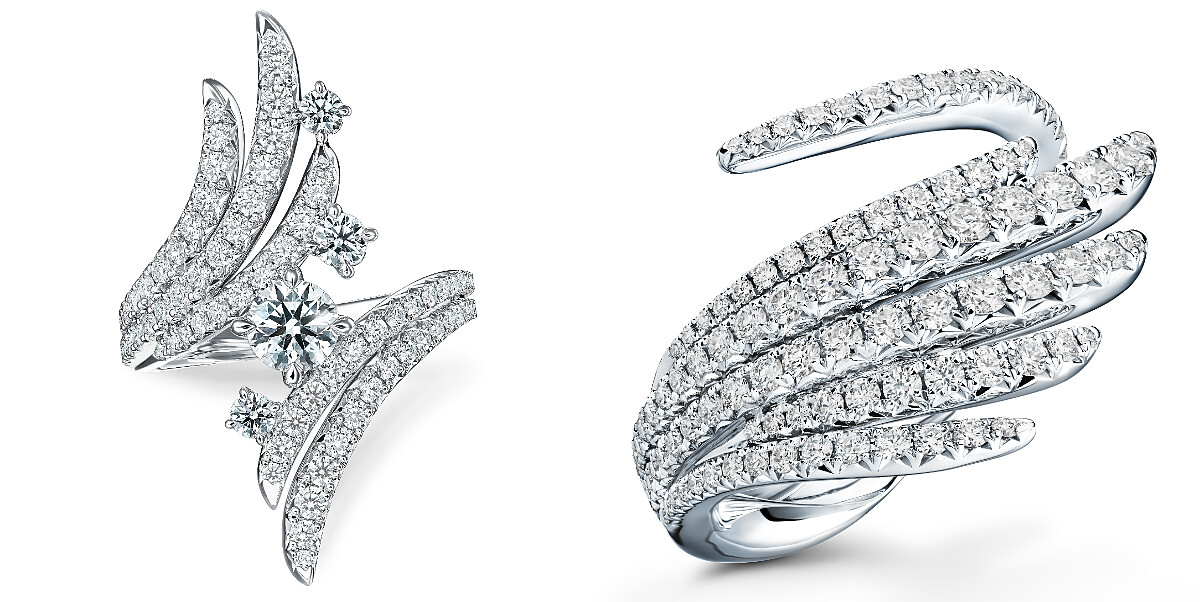 (左) HEARTS ON FIRE Vela Bypass Cocktail白K金鑽石套戒、(右) HEARTS ON FIRE Vela Cocktail白K金鑽石套戒。