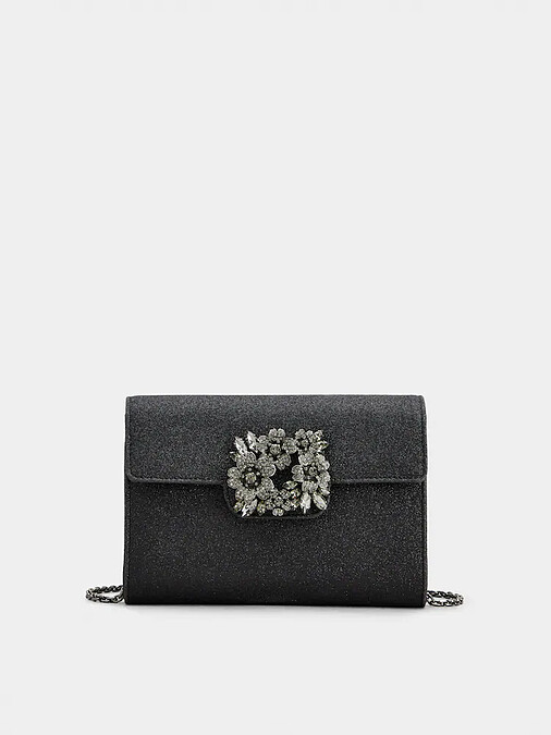 Roger Vivier 星砂黑Bouquet Strass花鑽肩揹包，NT$58,900。