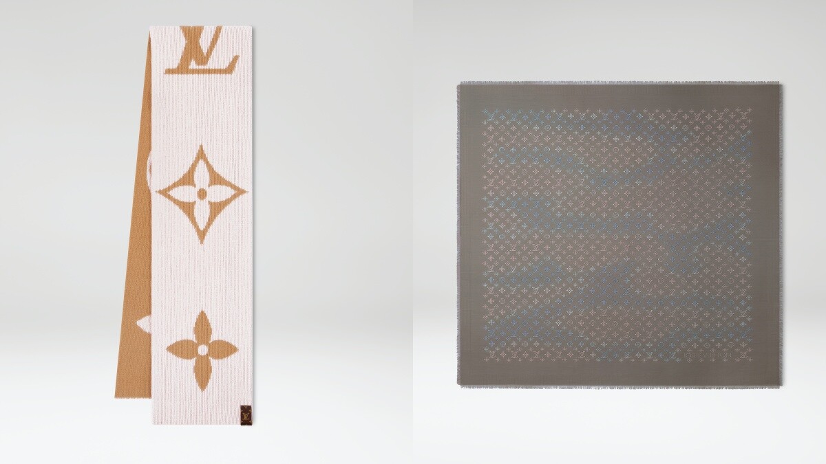 LV MEDAILLON KNIT SCARF 圍巾 NT25,400、Mahina Cloudy Flowers披肩NT31,800