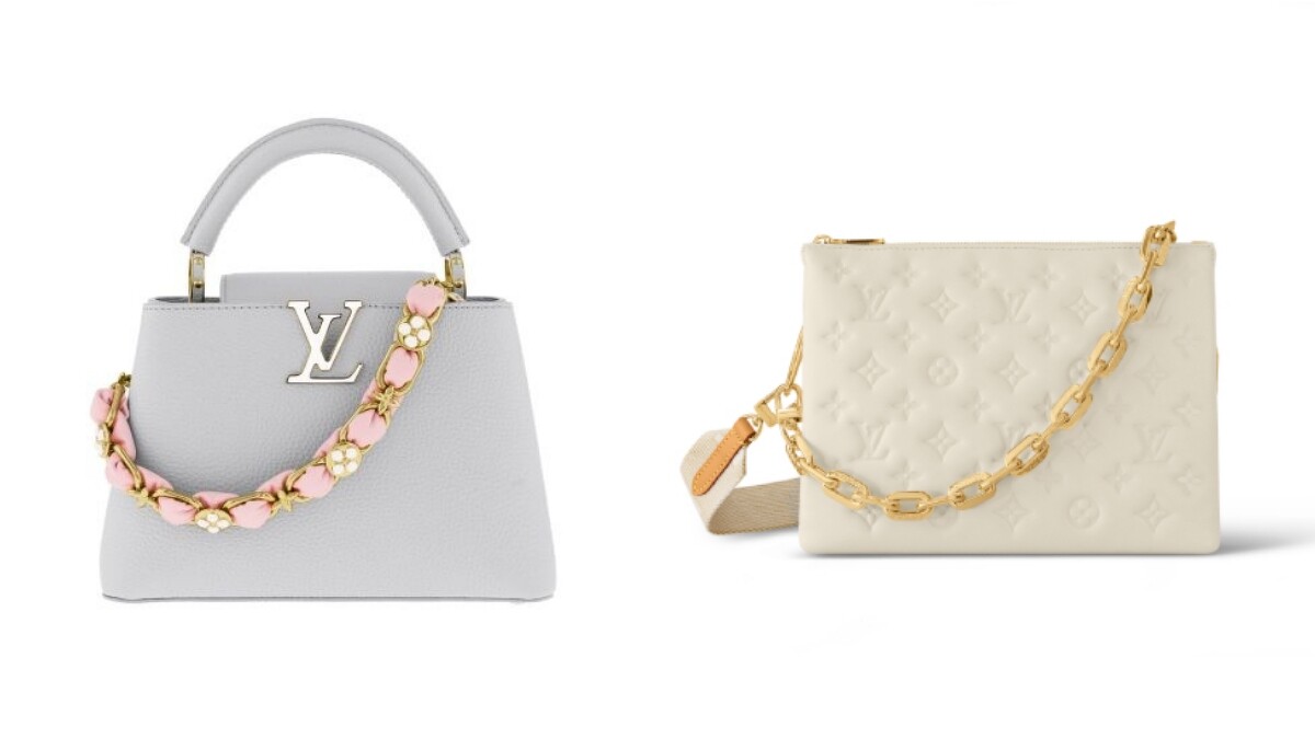 冰川藍APUCINES BB BLOSSOM CHAIN手提包 價格店洽、白色COUSSIN鏈帶包 價格店洽