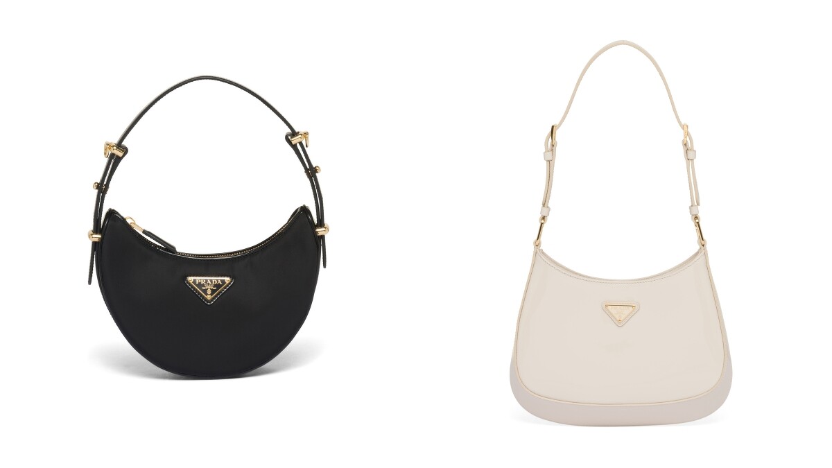 Prada Arqu&eacute; Re-Nylon亮面皮革小巧肩背包NT.66,000、Prada Cleo漆皮皮革肩背包NT.85,000