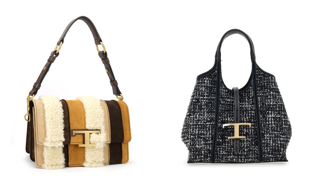 T Timeless毛毛拼接風琴包 NT.99,500、T Timeless織呢托特包 NT.69,900
