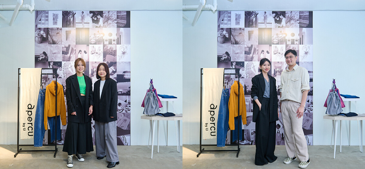 apercu設計師陳品忻與魏翠萱(圖左)，以及apercu聯名設計師董亭言和陳佳睿(圖右)，皆攜手共同現身在「apercu體驗店」中。