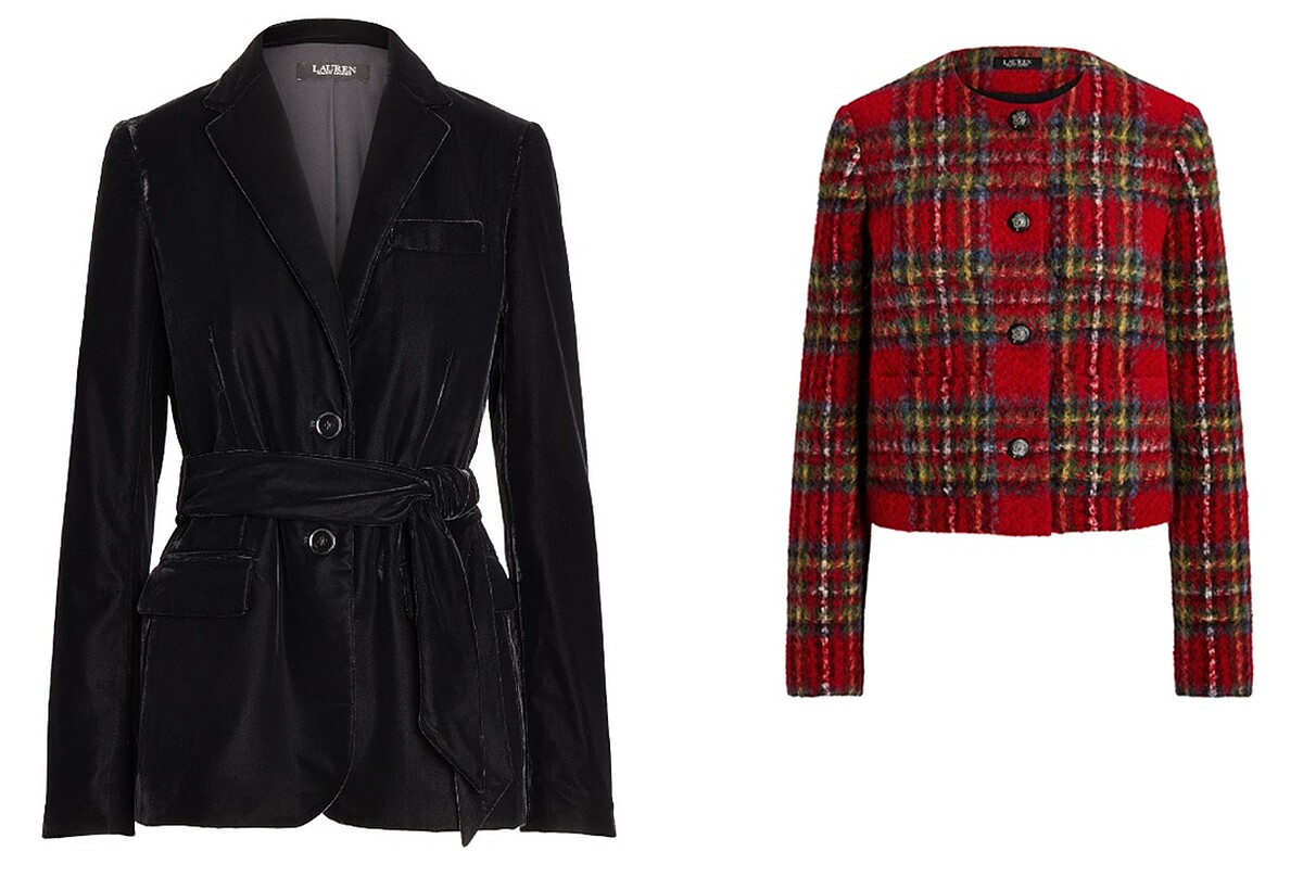 Lauren Ralph Lauren天鵝絨西裝外套，Lauren Ralph Lauren 馬海毛格紋短版外套。