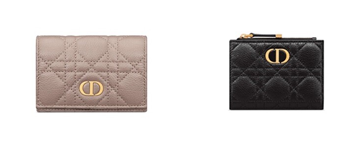 Dior Caro XS錢包，NT$16,500；Dior Caro Dahlia黑色小牛皮錢包。NT$20,500。