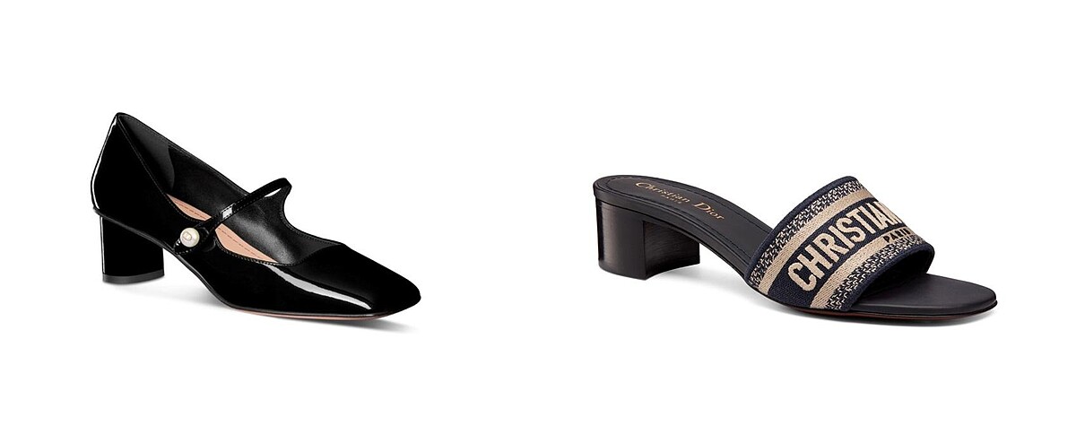 Jolie Dior黑色漆面小牛皮高跟鞋，NT$37,000；Dior Dway高跟涼鞋，NT$28,000。