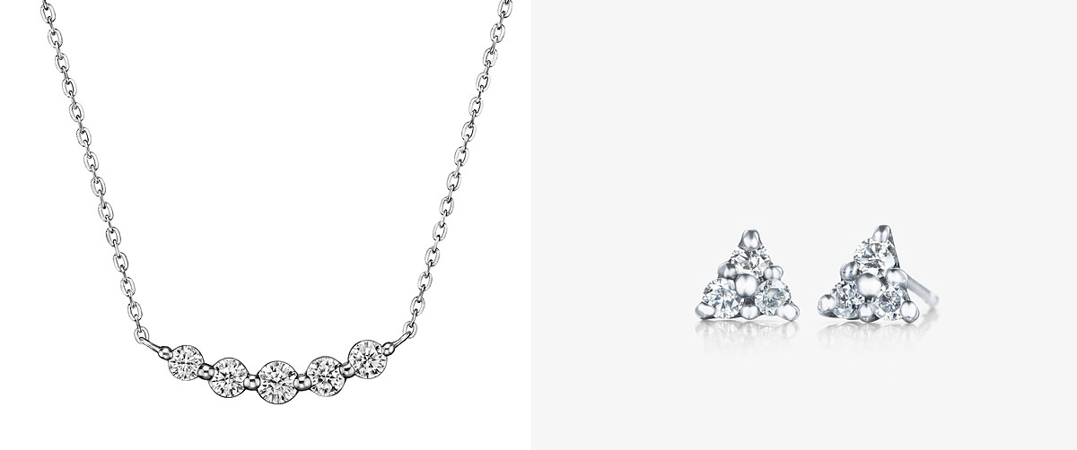 I-PRIMO紀念鑽飾-NASHIRA鑽石項鍊；I-PRIMO紀念鑽飾-ALCYONE針式鑽石耳環